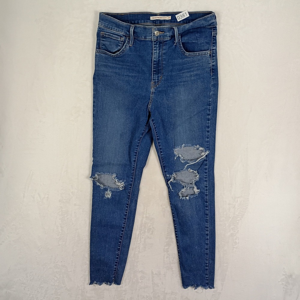 Levi's Jeans Womens 31 Blue Distressed High Rise Super Skinny Denim Y2K 90s Boho